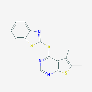 molecular formula C15H11N3S3 B295257 4-(1,3-Benzothiazol-2-ylsulfanyl)-5,6-dimethylthieno[2,3-d]pyrimidine 