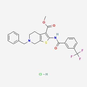 molecular formula C24H22ClF3N2O3S B2952581 Methyl 6-benzyl-2-(3-(trifluoromethyl)benzamido)-4,5,6,7-tetrahydrothieno[2,3-c]pyridine-3-carboxylate hydrochloride CAS No. 1216385-54-4