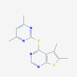 molecular formula C14H14N4S2 B295260 2-({5,6-Dimethylthieno[2,3-d]pyrimidin-4-yl}sulfanyl)-4,6-dimethylpyrimidine 