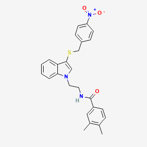 molecular formula C26H25N3O3S B2952600 3,4-dimethyl-N-[2-[3-[(4-nitrophenyl)methylsulfanyl]indol-1-yl]ethyl]benzamide CAS No. 532974-66-6