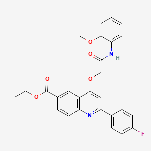 molecular formula C27H23FN2O5 B2952606 Ethyl 2-(4-fluorophenyl)-4-(2-((2-methoxyphenyl)amino)-2-oxoethoxy)quinoline-6-carboxylate CAS No. 1114650-85-9