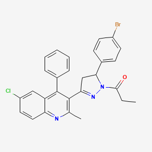 molecular formula C28H23BrClN3O B2952609 1-(5-(4-bromophenyl)-3-(6-chloro-2-methyl-4-phenylquinolin-3-yl)-4,5-dihydro-1H-pyrazol-1-yl)propan-1-one CAS No. 391890-02-1