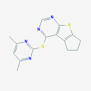 molecular formula C15H14N4S2 B295261 4-[(4,6-dimethyl-2-pyrimidinyl)sulfanyl]-6,7-dihydro-5H-cyclopenta[4,5]thieno[2,3-d]pyrimidine 