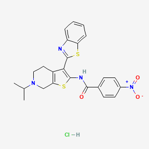 molecular formula C24H23ClN4O3S2 B2952614 N-(3-(benzo[d]thiazol-2-yl)-6-isopropyl-4,5,6,7-tetrahydrothieno[2,3-c]pyridin-2-yl)-4-nitrobenzamide hydrochloride CAS No. 1329862-25-0