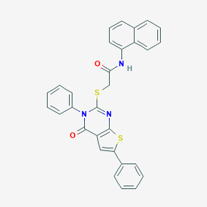 molecular formula C30H21N3O2S2 B295266 N-(1-naphthyl)-2-[(4-oxo-3,6-diphenyl-3,4-dihydrothieno[2,3-d]pyrimidin-2-yl)sulfanyl]acetamide 
