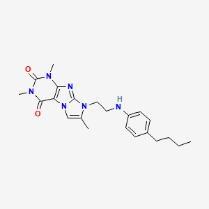 molecular formula C22H28N6O2 B2952660 8-(2-((4-butylphenyl)amino)ethyl)-1,3,7-trimethyl-1H-imidazo[2,1-f]purine-2,4(3H,8H)-dione CAS No. 923204-05-1