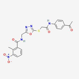 molecular formula C21H19N5O6S B2952689 N-((5-((2-((4-acetylphenyl)amino)-2-oxoethyl)thio)-1,3,4-oxadiazol-2-yl)methyl)-2-methyl-3-nitrobenzamide CAS No. 903271-79-4