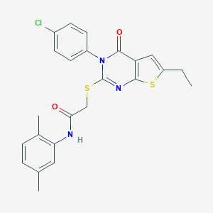 molecular formula C24H22ClN3O2S2 B295269 2-{[3-(4-chlorophenyl)-6-ethyl-4-oxo-3,4-dihydrothieno[2,3-d]pyrimidin-2-yl]sulfanyl}-N-(2,5-dimethylphenyl)acetamide 