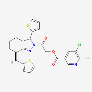 [2-Oxo-2-[(7Z)-3-thiophen-2-yl-7-(thiophen-2-ylmethylidene)-3a,4,5,6-tetrahydro-3H-indazol-2-yl]ethyl] 5,6-dichloropyridine-3-carboxylate