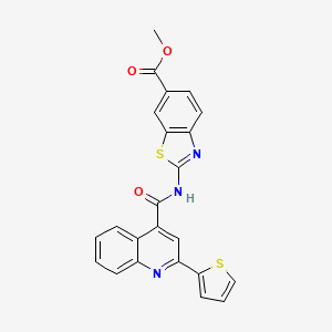 molecular formula C23H15N3O3S2 B2952718 Methyl 2-(2-(thiophen-2-yl)quinoline-4-carboxamido)benzo[d]thiazole-6-carboxylate CAS No. 887902-75-2