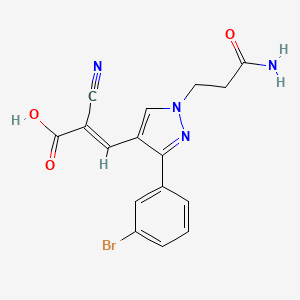 molecular formula C16H13BrN4O3 B2952742 3-[3-(3-bromophenyl)-1-(2-carbamoylethyl)-1H-pyrazol-4-yl]-2-cyanoprop-2-enoic acid CAS No. 956386-98-4