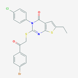 molecular formula C22H16BrClN2O2S2 B295275 2-{[2-(4-bromophenyl)-2-oxoethyl]sulfanyl}-3-(4-chlorophenyl)-6-ethylthieno[2,3-d]pyrimidin-4(3H)-one 