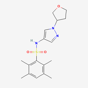 molecular formula C17H23N3O3S B2952750 2,3,5,6-tetramethyl-N-(1-(tetrahydrofuran-3-yl)-1H-pyrazol-4-yl)benzenesulfonamide CAS No. 1797720-74-1