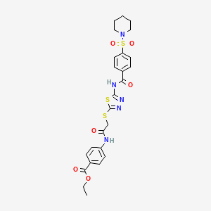 Ethyl 4-(2-((5-(4-(piperidin-1-ylsulfonyl)benzamido)-1,3,4-thiadiazol-2-yl)thio)acetamido)benzoate