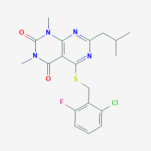 molecular formula C19H20ClFN4O2S B2952796 5-((2-chloro-6-fluorobenzyl)thio)-7-isobutyl-1,3-dimethylpyrimido[4,5-d]pyrimidine-2,4(1H,3H)-dione CAS No. 893904-12-6