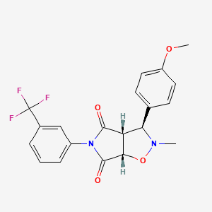 molecular formula C20H17F3N2O4 B2952810 (3S,3aR,6aS)-3-(4-methoxyphenyl)-2-methyl-5-[3-(trifluoromethyl)phenyl]-hexahydro-2H-pyrrolo[3,4-d][1,2]oxazole-4,6-dione CAS No. 477713-65-8