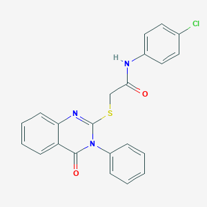molecular formula C22H16ClN3O2S B295282 N-(4-chlorophenyl)-2-[(4-oxo-3-phenyl-3,4-dihydro-2-quinazolinyl)sulfanyl]acetamide 