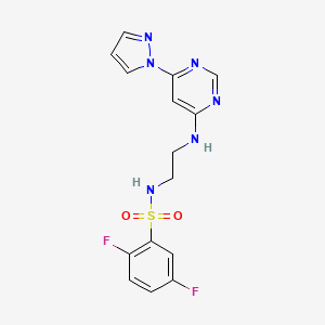 molecular formula C15H14F2N6O2S B2952820 N-(2-((6-(1H-pyrazol-1-yl)pyrimidin-4-yl)amino)ethyl)-2,5-difluorobenzenesulfonamide CAS No. 1171466-76-4