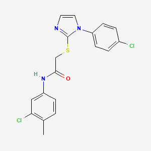 molecular formula C18H15Cl2N3OS B2952851 N-(3-氯-4-甲基苯基)-2-((1-(4-氯苯基)-1H-咪唑-2-基)硫代)乙酰胺 CAS No. 688337-43-1