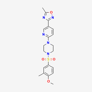 molecular formula C20H23N5O4S B2952852 3-(6-(4-((4-Methoxy-3-methylphenyl)sulfonyl)piperazin-1-yl)pyridin-3-yl)-5-methyl-1,2,4-oxadiazole CAS No. 1219912-28-3