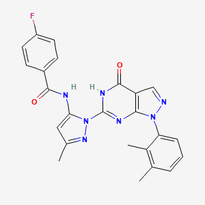 molecular formula C24H20FN7O2 B2952853 N-(1-(1-(2,3-二甲基苯基)-4-氧代-4,5-二氢-1H-吡唑并[3,4-d]嘧啶-6-基)-3-甲基-1H-吡唑-5-基)-4-氟苯甲酰胺 CAS No. 1171365-28-8