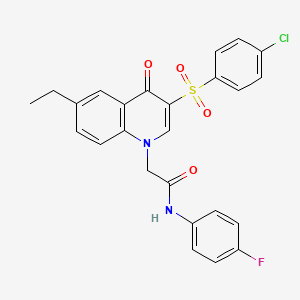 molecular formula C25H20ClFN2O4S B2952910 2-[3-(4-chlorophenyl)sulfonyl-6-ethyl-4-oxoquinolin-1-yl]-N-(4-fluorophenyl)acetamide CAS No. 866590-98-9