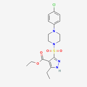 molecular formula C18H23ClN4O4S B2952912 ethyl 5-((4-(4-chlorophenyl)piperazin-1-yl)sulfonyl)-3-ethyl-1H-pyrazole-4-carboxylate CAS No. 1322731-95-2