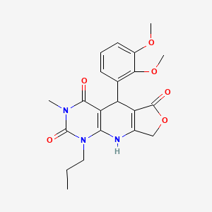 molecular formula C21H23N3O6 B2952937 8-(2,3-Dimethoxyphenyl)-11-methyl-13-propyl-5-oxa-2,11,13-triazatricyclo[7.4.0.0^{3,7}]trideca-1(9),3(7)-diene-6,10,12-trione CAS No. 874594-38-4
