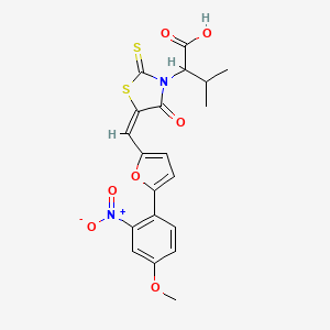 molecular formula C20H18N2O7S2 B2952956 (E)-2-(5-((5-(4-甲氧基-2-硝基苯基)呋喃-2-基)亚甲基)-4-氧代-2-硫代噻唑烷-3-基)-3-甲基丁酸 CAS No. 875286-48-9