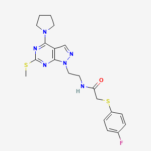 molecular formula C20H23FN6OS2 B2952957 2-((4-fluorophenyl)thio)-N-(2-(6-(methylthio)-4-(pyrrolidin-1-yl)-1H-pyrazolo[3,4-d]pyrimidin-1-yl)ethyl)acetamide CAS No. 1207058-69-2