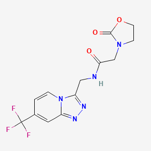 molecular formula C13H12F3N5O3 B2952970 2-(2-oxooxazolidin-3-yl)-N-((7-(trifluoromethyl)-[1,2,4]triazolo[4,3-a]pyridin-3-yl)methyl)acetamide CAS No. 1903636-51-0