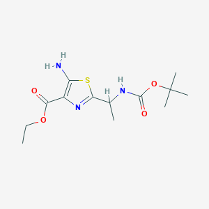 molecular formula C13H21N3O4S B2952983 Ethyl 5-amino-2-[1-[(2-methylpropan-2-yl)oxycarbonylamino]ethyl]-1,3-thiazole-4-carboxylate CAS No. 2247104-49-8