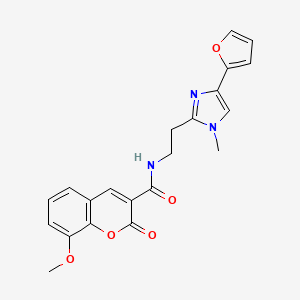molecular formula C21H19N3O5 B2952988 N-(2-(4-(furan-2-yl)-1-methyl-1H-imidazol-2-yl)ethyl)-8-methoxy-2-oxo-2H-chromene-3-carboxamide CAS No. 1421468-09-8