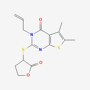 molecular formula C15H16N2O3S2 B2952990 3-烯丙基-5,6-二甲基-2-((2-氧代四氢呋喃-3-基)硫代)噻吩并[2,3-d]嘧啶-4(3H)-酮 CAS No. 385786-66-3