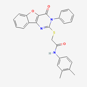 molecular formula C26H21N3O3S B2952991 N-(3,4-dimethylphenyl)-2-[(4-oxo-3-phenyl-3,4-dihydro[1]benzofuro[3,2-d]pyrimidin-2-yl)thio]acetamide CAS No. 899357-73-4