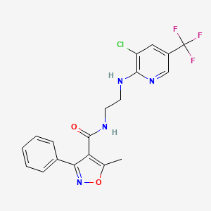 molecular formula C19H16ClF3N4O2 B2952993 N-(2-{[3-chloro-5-(trifluoromethyl)-2-pyridinyl]amino}ethyl)-5-methyl-3-phenyl-4-isoxazolecarboxamide CAS No. 338409-34-0