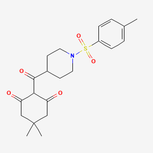 molecular formula C21H27NO5S B2953025 5,5-Dimethyl-2-({1-[(4-methylphenyl)sulfonyl]-4-piperidinyl}carbonyl)-1,3-cyclohexanedione CAS No. 478047-61-9