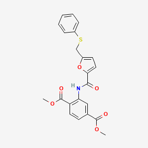 molecular formula C22H19NO6S B2953026 Dimethyl 2-[[5-(phenylsulfanylmethyl)furan-2-carbonyl]amino]benzene-1,4-dicarboxylate CAS No. 831214-22-3