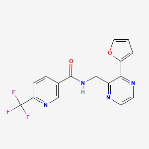 molecular formula C16H11F3N4O2 B2953041 N-((3-(furan-2-yl)pyrazin-2-yl)methyl)-6-(trifluoromethyl)nicotinamide CAS No. 2034569-60-1
