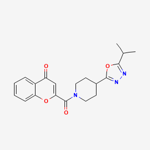 molecular formula C20H21N3O4 B2953049 2-(4-(5-isopropyl-1,3,4-oxadiazol-2-yl)piperidine-1-carbonyl)-4H-chromen-4-one CAS No. 1211693-86-5