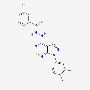 molecular formula C20H17ClN6O B2953066 3-chloro-N'-(1-(3,4-dimethylphenyl)-1H-pyrazolo[3,4-d]pyrimidin-4-yl)benzohydrazide CAS No. 881073-75-2