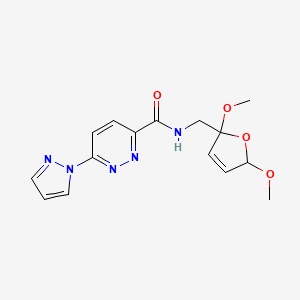 molecular formula C15H17N5O4 B2953083 N-((2,5-dimethoxy-2,5-dihydrofuran-2-yl)methyl)-6-(1H-pyrazol-1-yl)pyridazine-3-carboxamide CAS No. 1351614-19-1