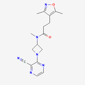 molecular formula C17H20N6O2 B2953087 N-[1-(3-Cyanopyrazin-2-yl)azetidin-3-yl]-3-(3,5-dimethyl-1,2-oxazol-4-yl)-N-methylpropanamide CAS No. 2380175-68-6