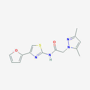 molecular formula C14H14N4O2S B2953088 2-(3,5-二甲基-1H-吡唑-1-基)-N-(4-(呋喃-2-基)噻唑-2-基)乙酰胺 CAS No. 1235664-69-3