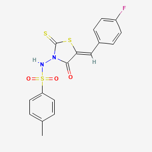 molecular formula C17H13FN2O3S3 B2953127 (Z)-N-(5-(4-fluorobenzylidene)-4-oxo-2-thioxothiazolidin-3-yl)-4-methylbenzenesulfonamide CAS No. 301222-93-5