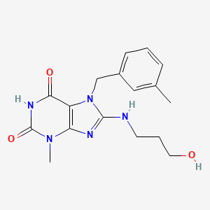 molecular formula C17H21N5O3 B2953131 8-(3-Hydroxypropylamino)-3-methyl-7-[(3-methylphenyl)methyl]purine-2,6-dione CAS No. 505051-12-7