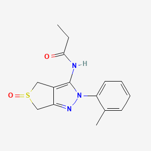 molecular formula C15H17N3O2S B2953136 N-[2-(2-methylphenyl)-5-oxo-4,6-dihydrothieno[3,4-c]pyrazol-3-yl]propanamide CAS No. 1007193-38-5
