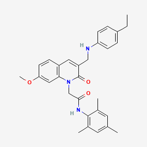 molecular formula C30H33N3O3 B2953143 2-(3-(((4-ethylphenyl)amino)methyl)-7-methoxy-2-oxoquinolin-1(2H)-yl)-N-mesitylacetamide CAS No. 932308-89-9