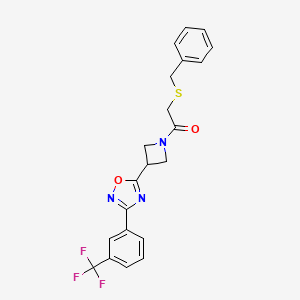 molecular formula C21H18F3N3O2S B2953153 2-(苄硫基)-1-(3-(3-(3-(三氟甲基)苯基)-1,2,4-恶二唑-5-基)氮杂环丁-1-基)乙酮 CAS No. 1396766-95-2
