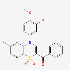 molecular formula C23H18FNO5S B2953157 [4-(3,4-dimethoxyphenyl)-6-fluoro-1,1-dioxido-4H-1,4-benzothiazin-2-yl](phenyl)methanone CAS No. 1114655-62-7